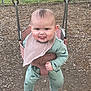 Saylor is registered to the contest to win money with this photo: baby, child, swing, playground, onesie, dinosaur_print, tongue_out, pink_swing, wood_chips, chain_link_fence, outdoor, smiling, cheeky, play, fun, infant, cute, person, park, happy