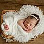 Melba joined the competition — help win amazing prizes! newborn, baby, sleeping, blanket, wicker_basket, headband, white, cozy, soft, peaceful, infant, wrapped, wooden_floor, cute, portrait, resting, small_feet, hands, indoors, child