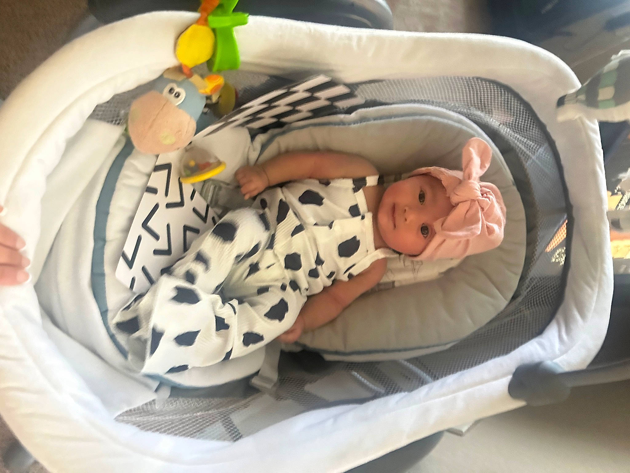 Isla joined the competition — help win amazing prizes! baby, baby_products, baby_safety, baby_sleeping, baby_toddler_clothing, baby_toys, child, comfort, comfort_food, headwear, infant_bed, linens, pattern, person, plush, room, stuffed_toy, toddler, toy