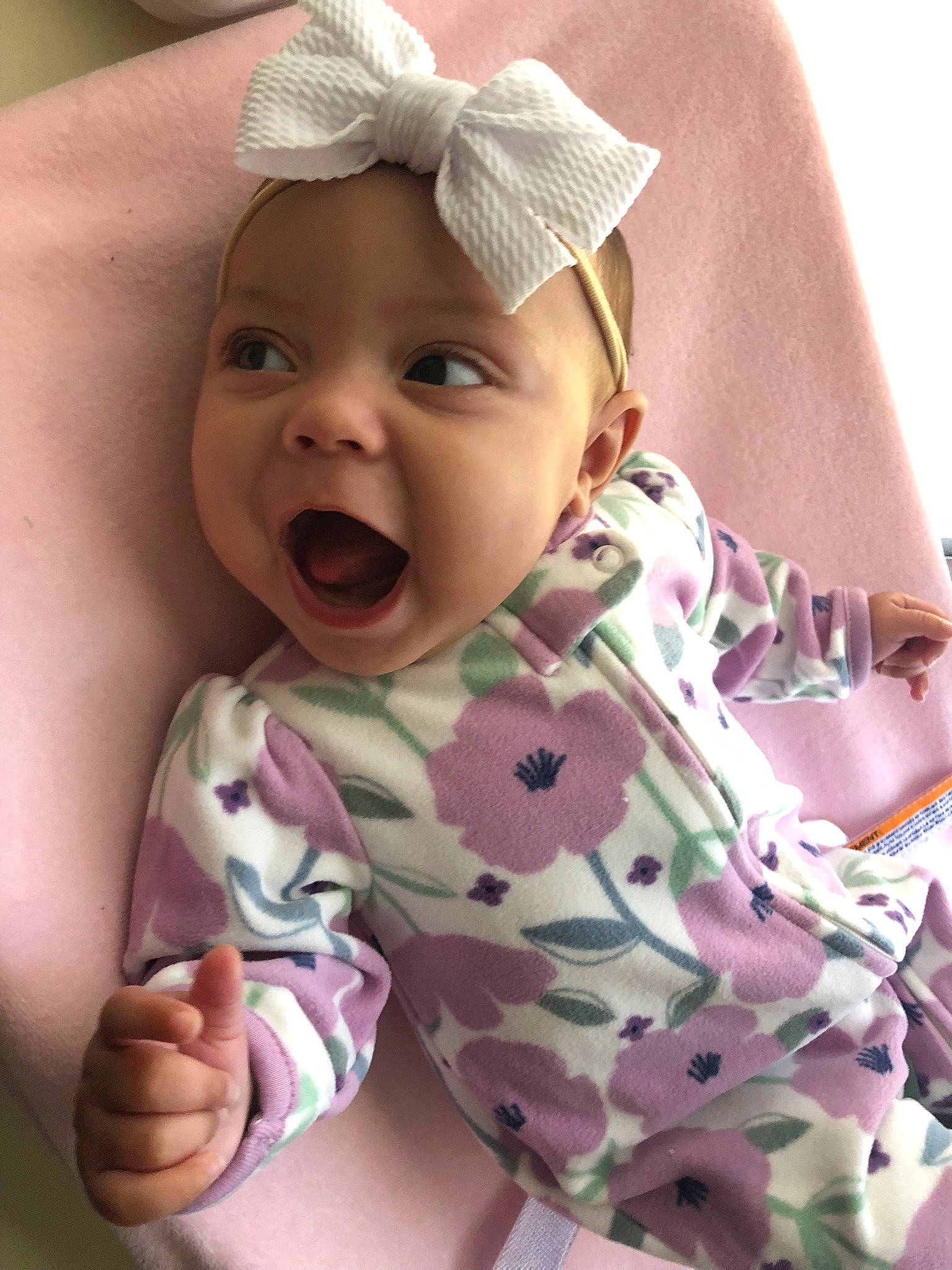 Ensley joined the competition — help win amazing prizes! baby, baby_toddler_clothing, chin, comfort, eyebrow, face, finger, gesture, happy, headwear, lip, mouth, neck, nose, person, pink, skin, sleeve, smile, textile
