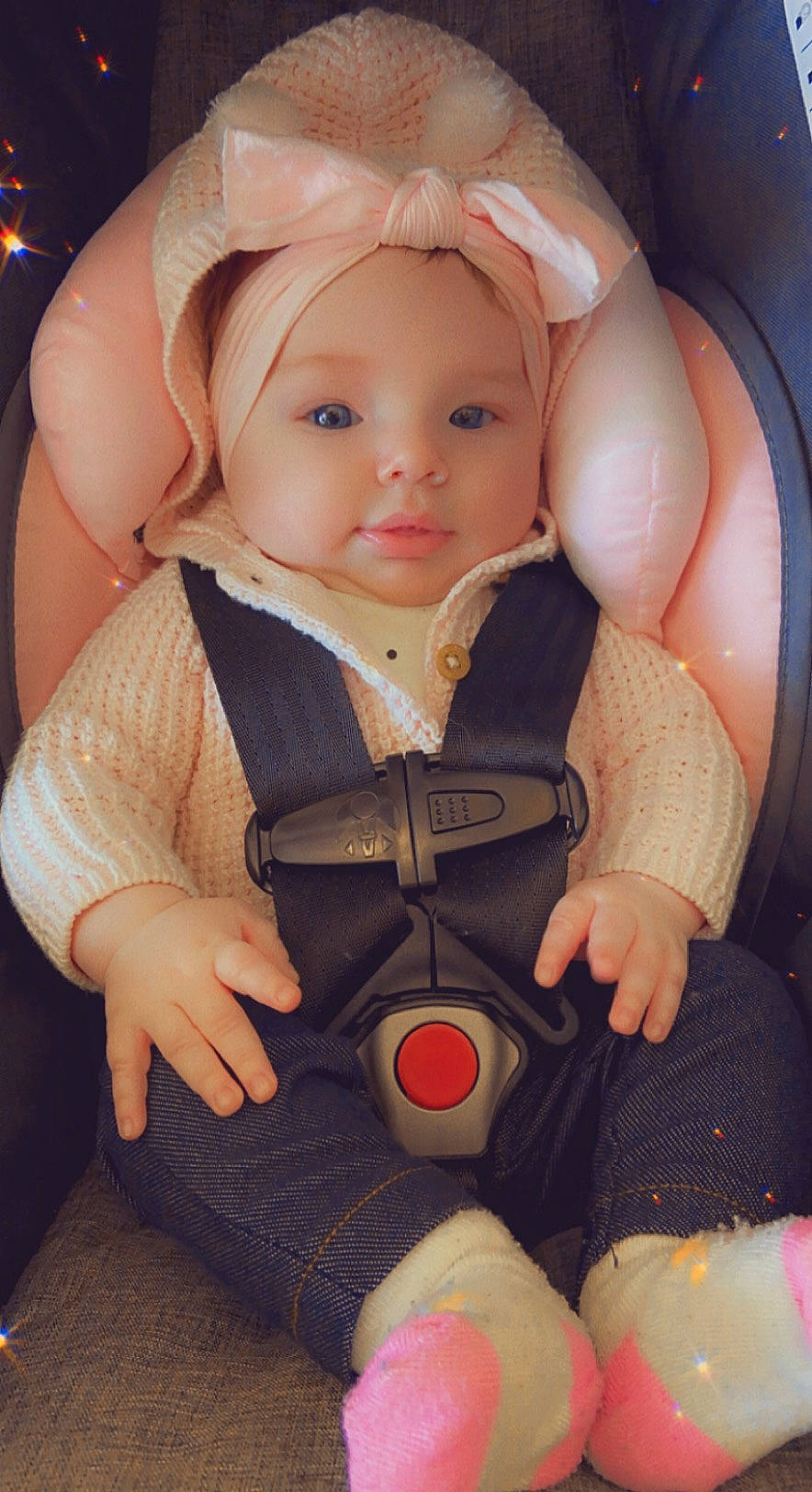 Khalani joined the competition — help win amazing prizes! arm, baby, baby_toddler_clothing, cheek, comfort, eye, finger, hand, headwear, human_body, joint, leg, lip, mouth, nose, organ, person, pink, skin, sleeve