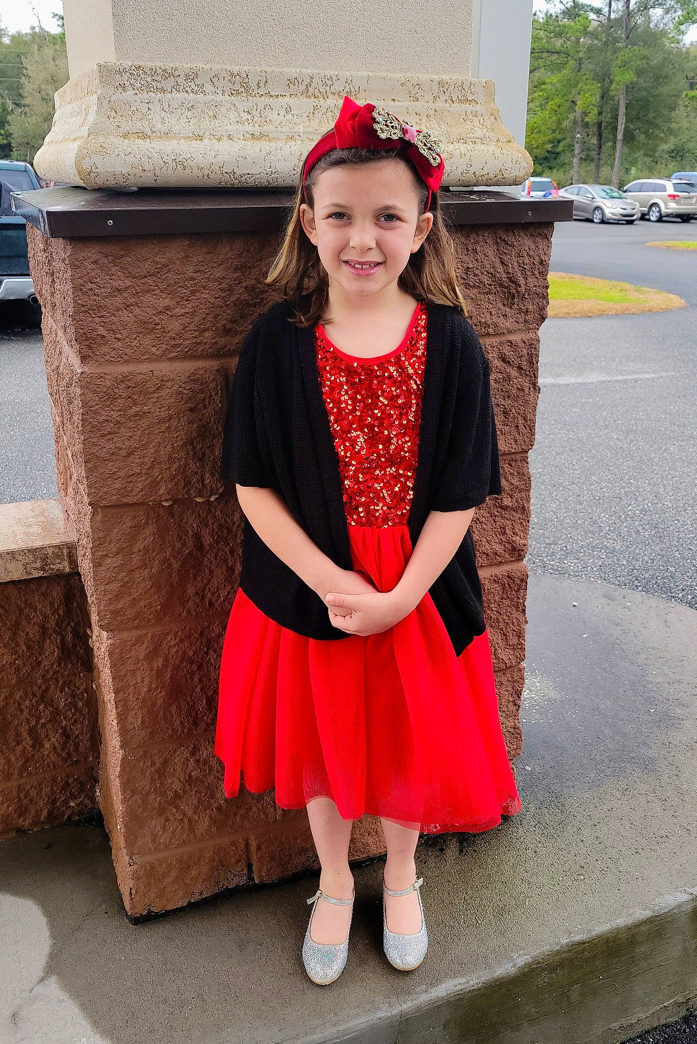 Piper is registered to the contest to win money with this photo: child, costume_hat, dress, embellishment, event, fashion_design, flooring, formal_wear, happy, hat, headgear, headpiece, headwear, jewellery, joy, pattern, person, pink, red, smile