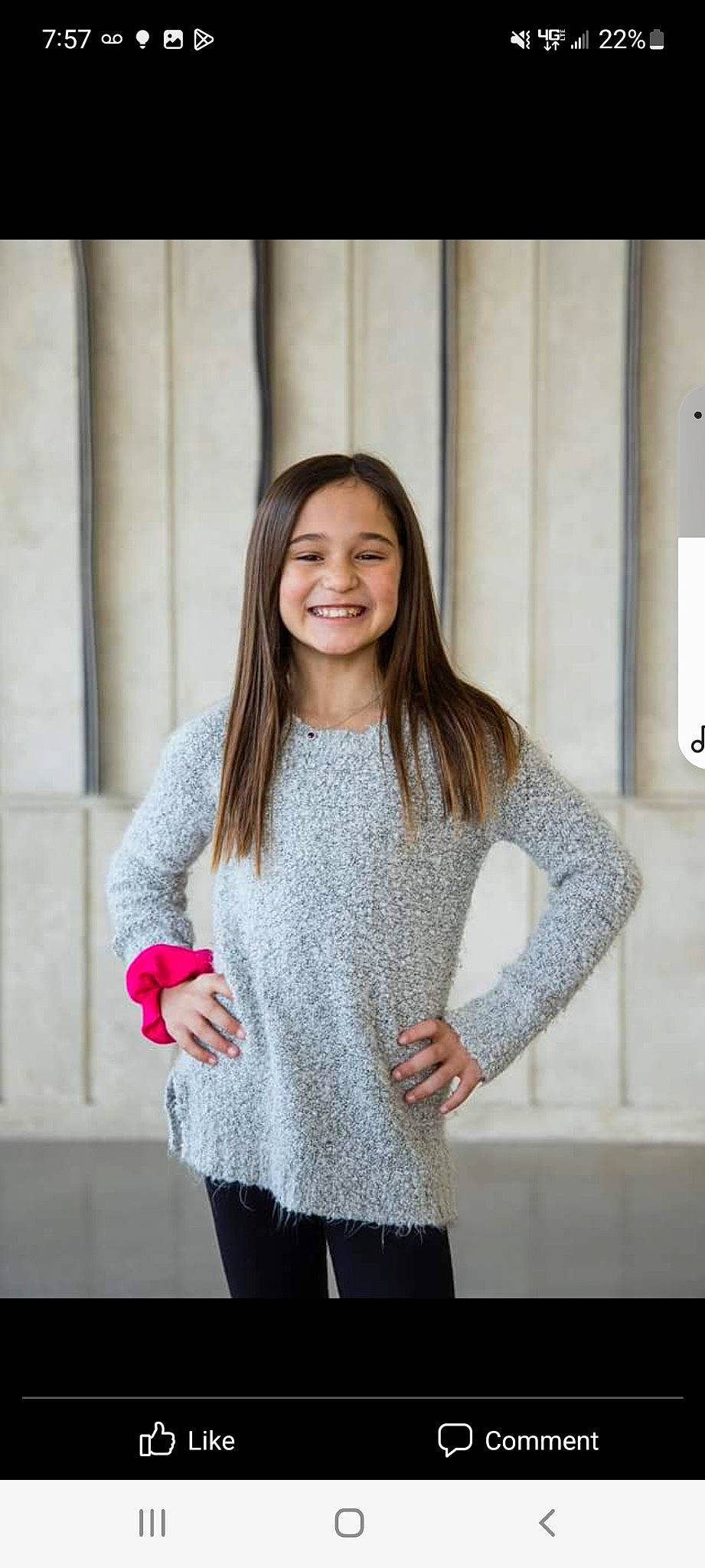 Jayla joined the competition — help win amazing prizes! blond, brown_hair, collar, event, facial_expression, fashion_accessory, fashion_design, flash_photography, fur, grey, hairstyle, happy, joy, neck, pattern, person, shoulder, sleeve, smile, t_shirt