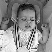 Mattéo Cristiano participe au concours pour gagner de l'argent avec cette photo : baby, sleeping, car_seat, harness, blanket, infant, peaceful, monochrome, child, face, clothing, closeup, resting, cute, portrait, indoor, baby_girl, soft, young, toddler