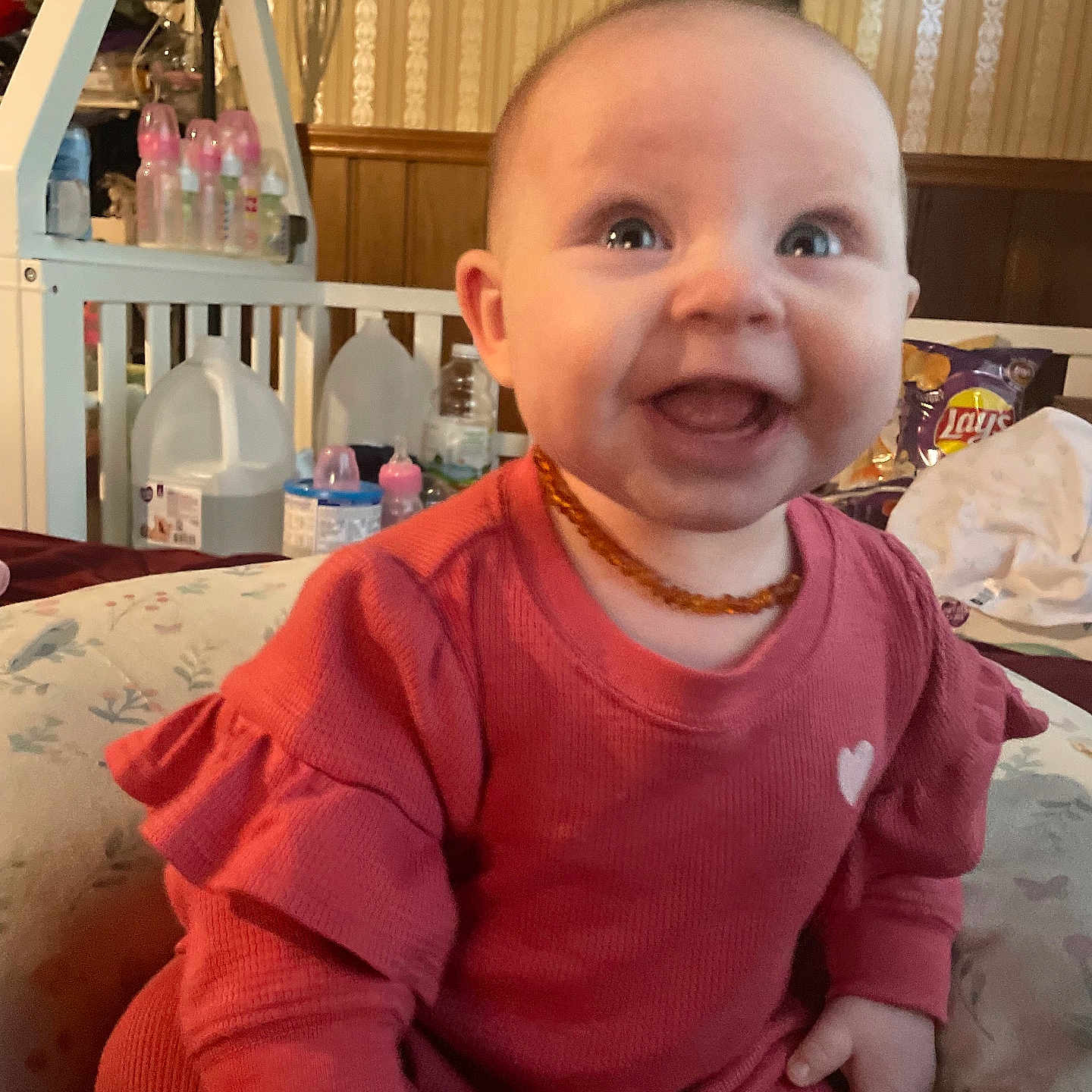 Ameera joined the competition — help win amazing prizes! accessories, architecture, baby, building, couch, crib, face, furniture, happy, head, homedecor, indoors, infantbed, jewelry, livingroom, necklace, person, photography, portrait, room