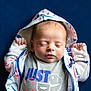 Leland is registered to the contest to win money with this photo: baby, blanket, bodypart, bonnet, clothing, face, finger, hand, hat, head, hood, hoodie, knitwear, newborn, person, photography, portrait, sleeping, sweater, sweatshirt