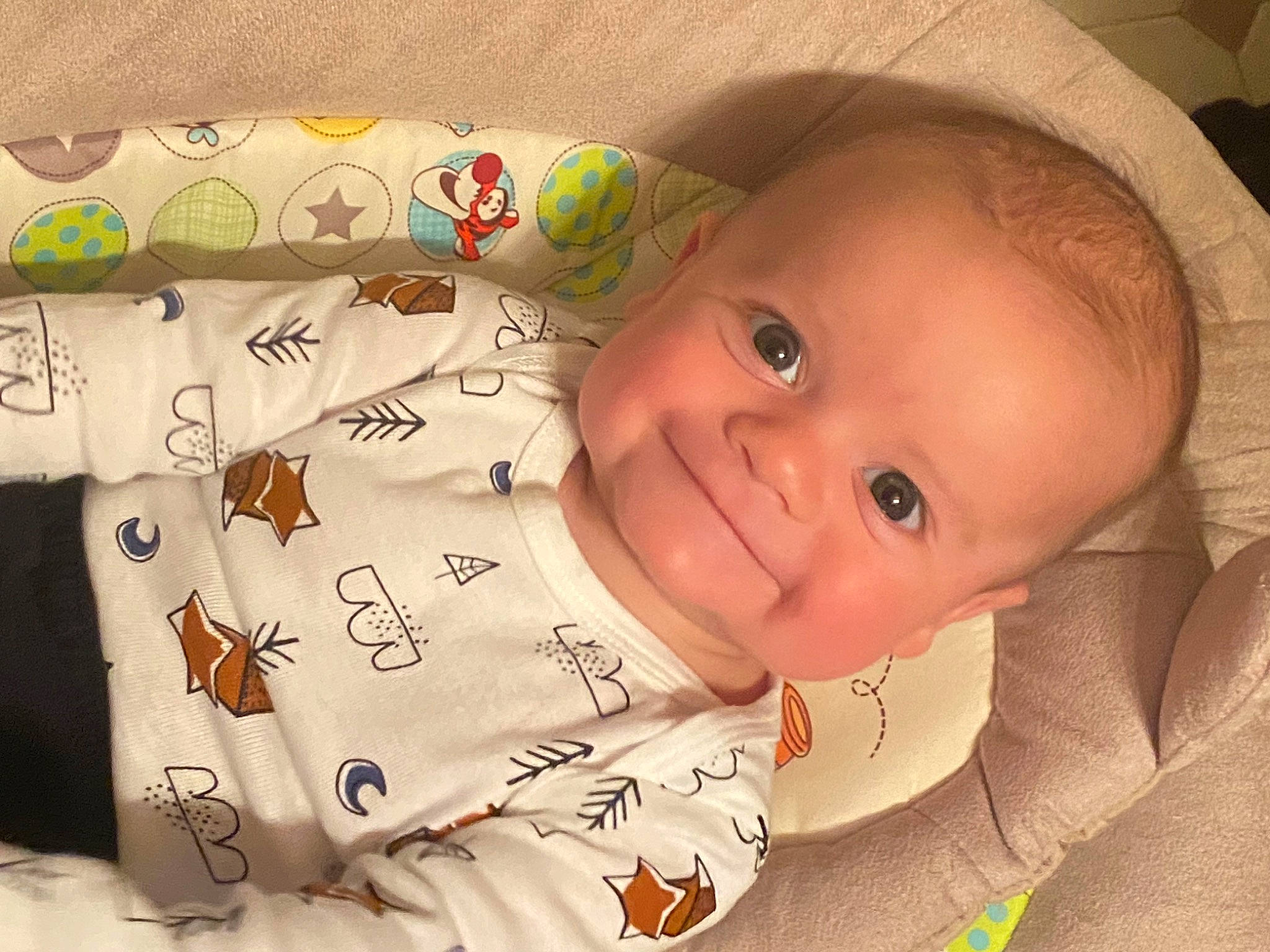 Dominick joined the competition — help win amazing prizes! baby, baby_toddler_clothing, cheek, eye, eyebrow, face, facial_expression, happy, head, iris, joy, linens, lip, mammal, nose, person, product, skin, sleeve, smile