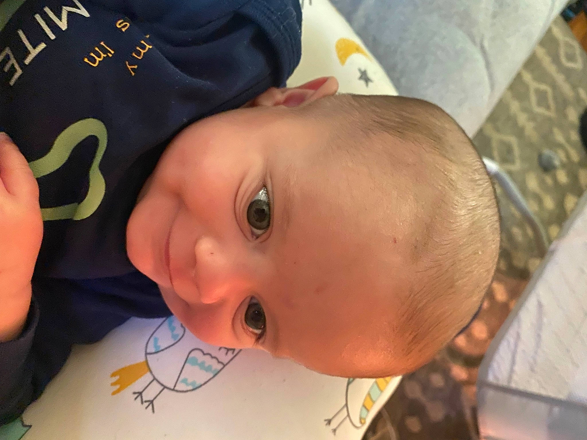 Dominick is registered to the contest to win money with this photo: baby, baby_toddler_clothing, cheek, child, chin, ear, eye, eyebrow, eyelash, facial_expression, forehead, fun, happy, iris, lip, mouth, nose, person, skin, smile