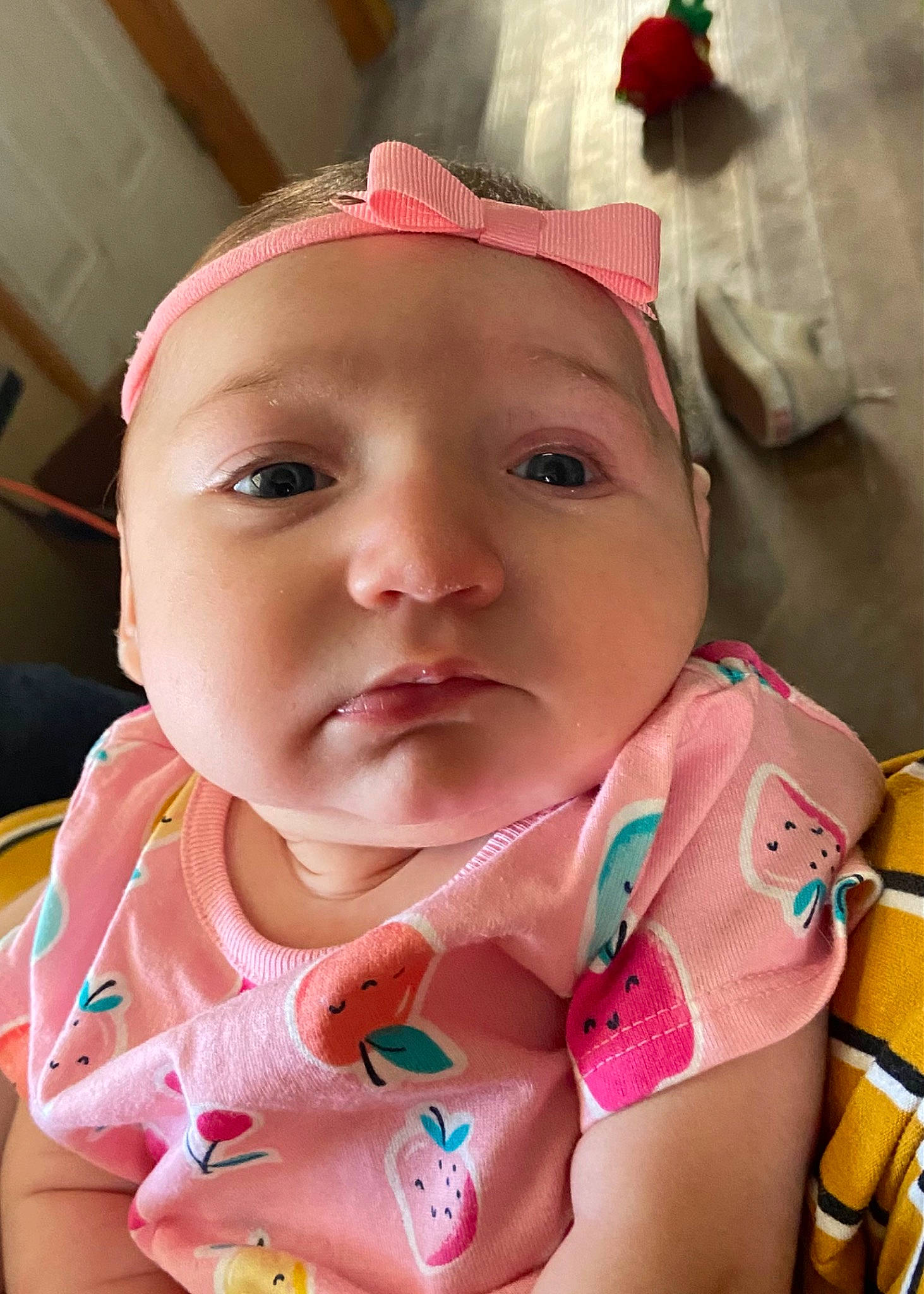 Everleigh is registered to the contest to win money with this photo: baby, baby_toddler_clothing, cheek, child, chin, eye, eyebrow, eyelash, finger, hand, happy, headwear, human_body, iris, lip, mouth, neck, nose, person, pink