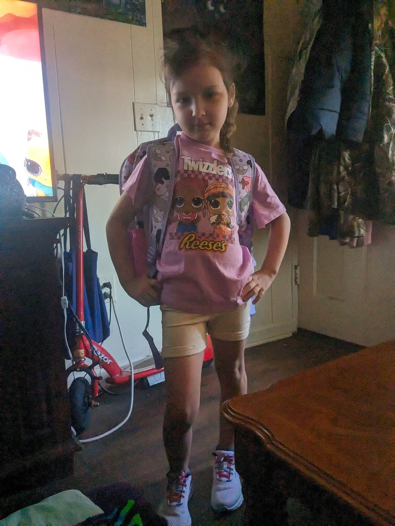 Jayla joined the competition — help win amazing prizes! baby_toddler_clothing, bag, child, fashion_design, fun, human_leg, knee, luggage_and_bags, magenta, pattern, person, play, room, sandal, shorts, sleeve, sock, textile, thigh, toddler