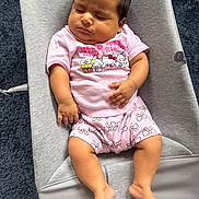 Minha is registered to the contest to win money with this photo: baby, infant, sleeping, pink_clothing, hello_kitty, baby_seat, gray, carpet, cute, chubby, hand, foot, toddler, indoors, resting, portrait, child, comfort, soft, peaceful
