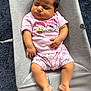 baby, infant, sleeping, pink_clothing, hello_kitty, baby_seat, gray, carpet, cute, chubby, hand, foot, toddler, indoors, resting, portrait, child, comfort, soft, peaceful