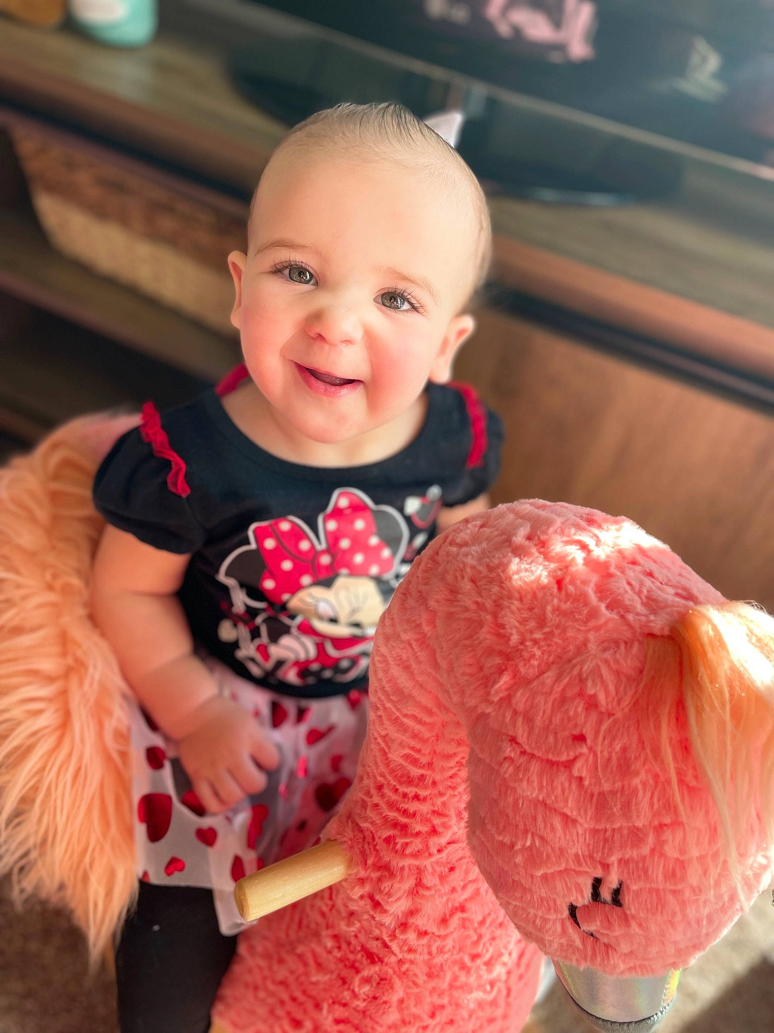 Alexandria joined the competition — help win amazing prizes! baby, baby_toddler_clothing, cheek, child, face, facial_expression, fawn, fun, happy, head, joy, mammal, orange, person, pink, red, skin, sleeve, smile, stuffed_toy