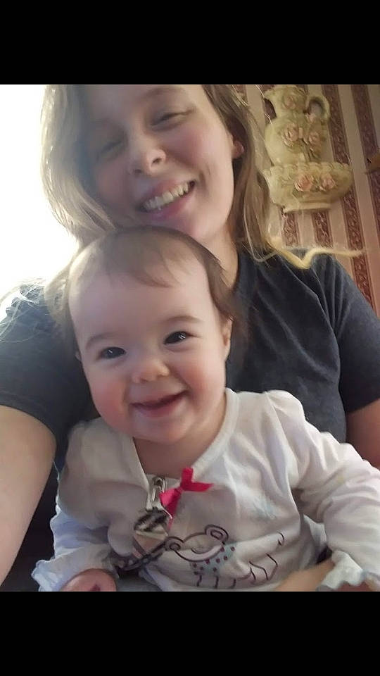 Laurel is registered to the contest to win money with this photo: baby, cheek, child, eye, face, facial_expression, fun, happy, head, human, interaction, joy, laugh, lip, mother, nose, people, person, skin, smile