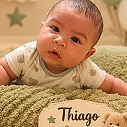 Thiago joined the competition — help win amazing prizes! awake, baby, blanket, child, cozy, eyes, face, indoor, infant, lying_down, name_sign, nursery, onesie, plush_toy, portrait, smiling, soft_lighting, teddy_bear, three_months, wooden_sign