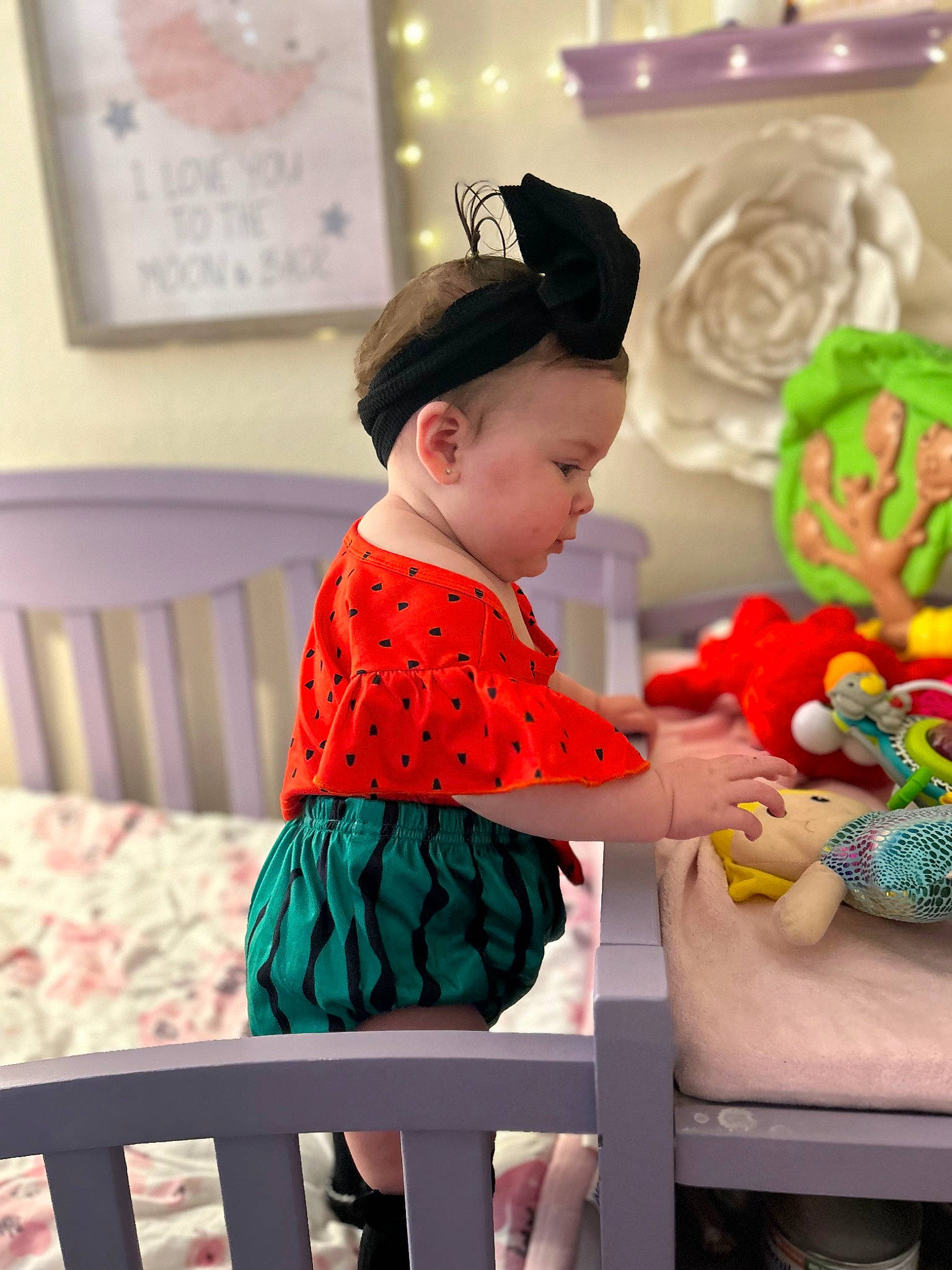 Harlow joined the competition — help win amazing prizes! baby, baby_products, baby_toddler_clothing, cap, child, fun, happy, hat, human_body, leisure, linens, magenta, pattern, person, play, room, sitting, sleeve, t_shirt, toddler