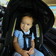 Theodore is registered to the contest to win money with this photo: toddler, child, car_seat, car_interior, seatbelt, blue_clothing, smile, sitting, baby, safety, vehicle, window, daylight, cute, young_child, portrait, indoors, seat, face, person