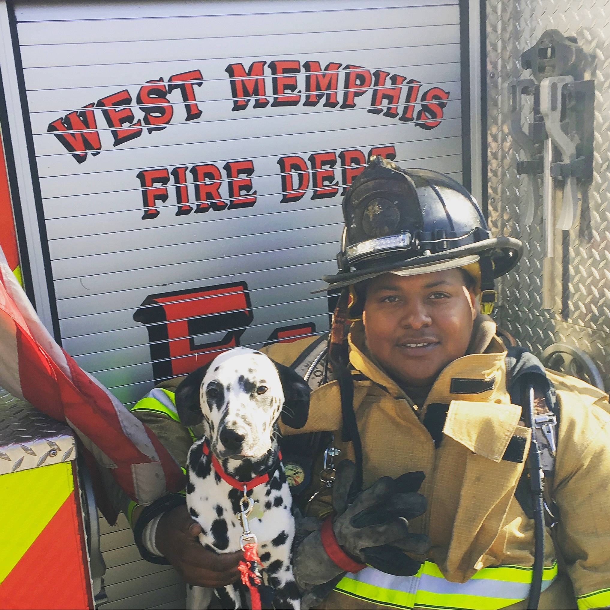 Max joined the competition — help win amazing prizes! bag, belt, carnivore, collar, companion_dog, dalmatian, dog, dog_breed, dog_supply, eyewear, glove, helmet, leash, military_person, military_uniform, personal_protective_equipment, sports_gear, sunglasses, uniform, window