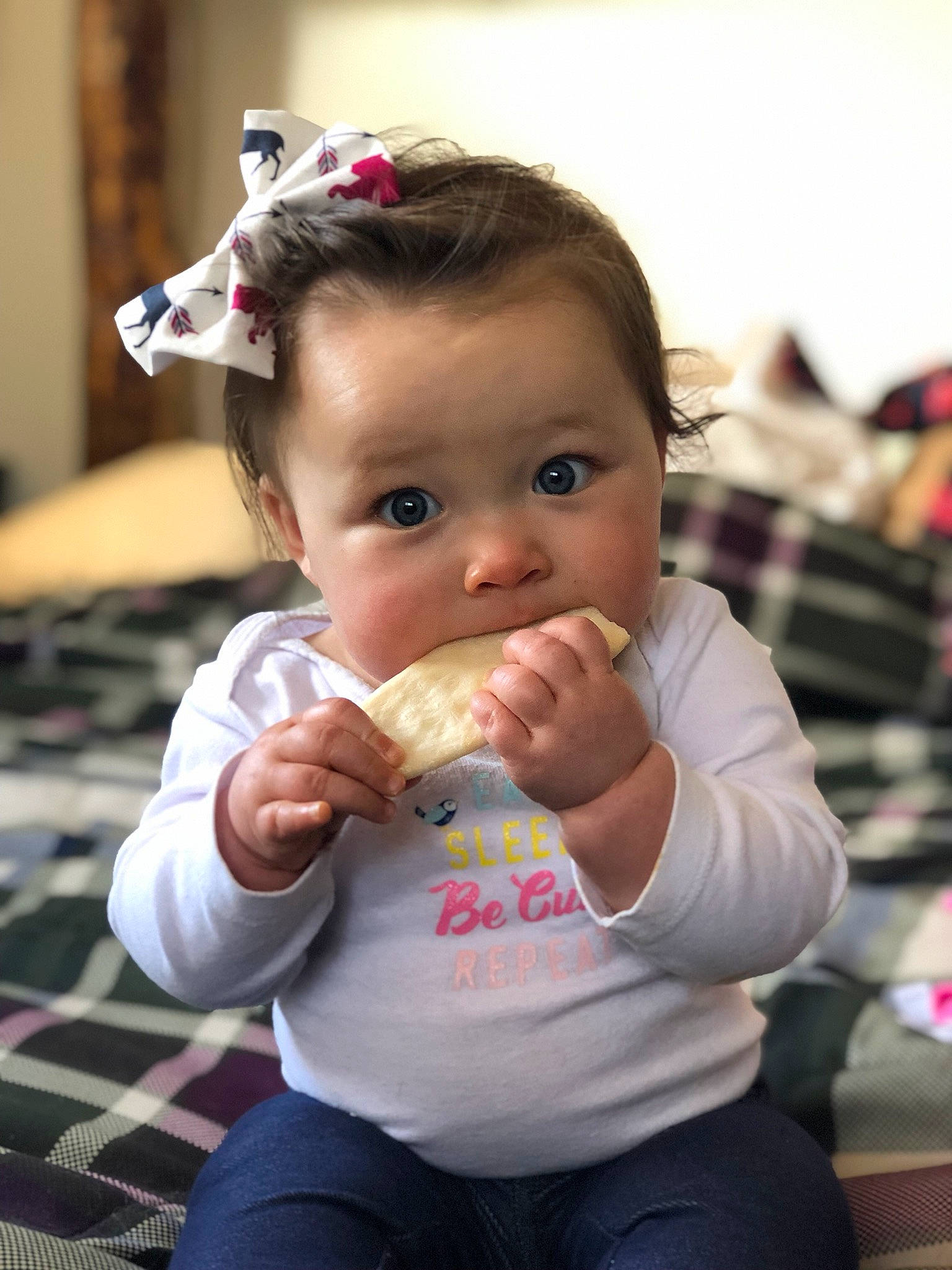 Brynn is registered to the contest to win money with this photo: baby, child, cuisine, daughter, eating, food, joy, person, toddler