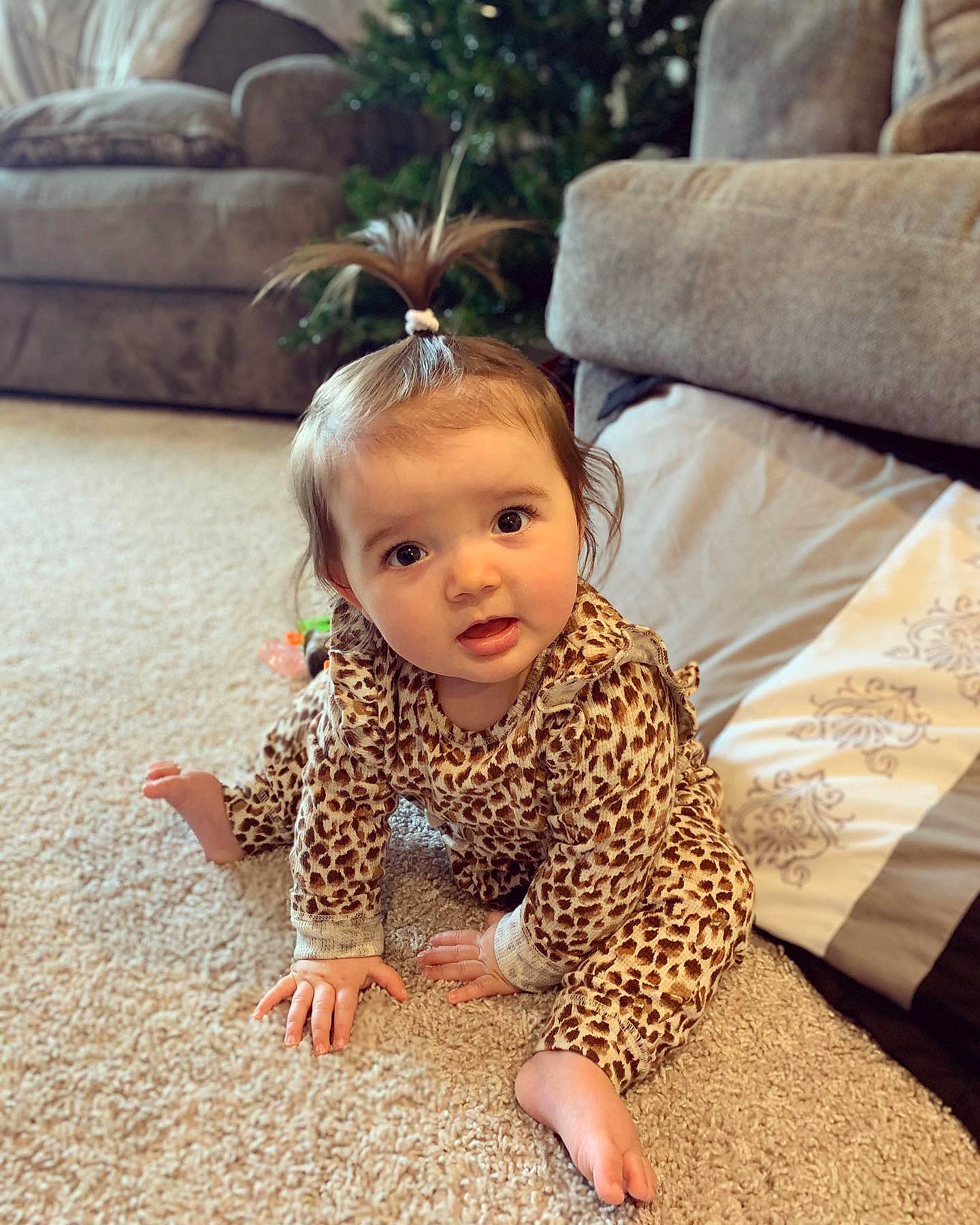 Livia joined the competition — help win amazing prizes! baby, baby_toddler_clothing, child, comfort, couch, crawling, eye, fawn, floor, flooring, grass, hair, happy, head, human_body, mammal, person, sleeve, toddler, vertebrate