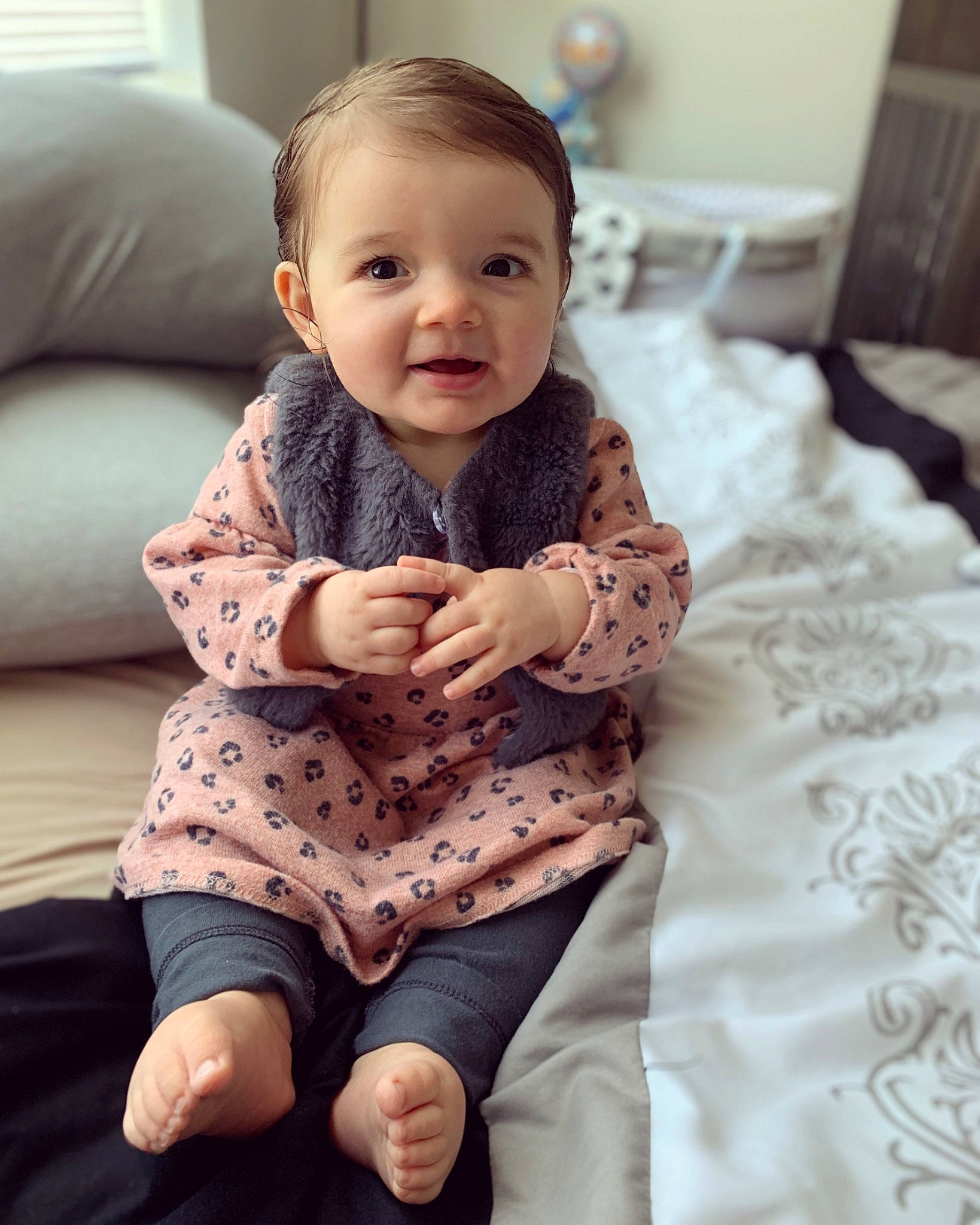 Livia joined the competition — help win amazing prizes! arm, baby, baby_toddler_clothing, cheek, child, comfort, face, finger, flooring, hand, happy, joint, knee, neck, person, shoulder, skin, sleeve, smile, thigh