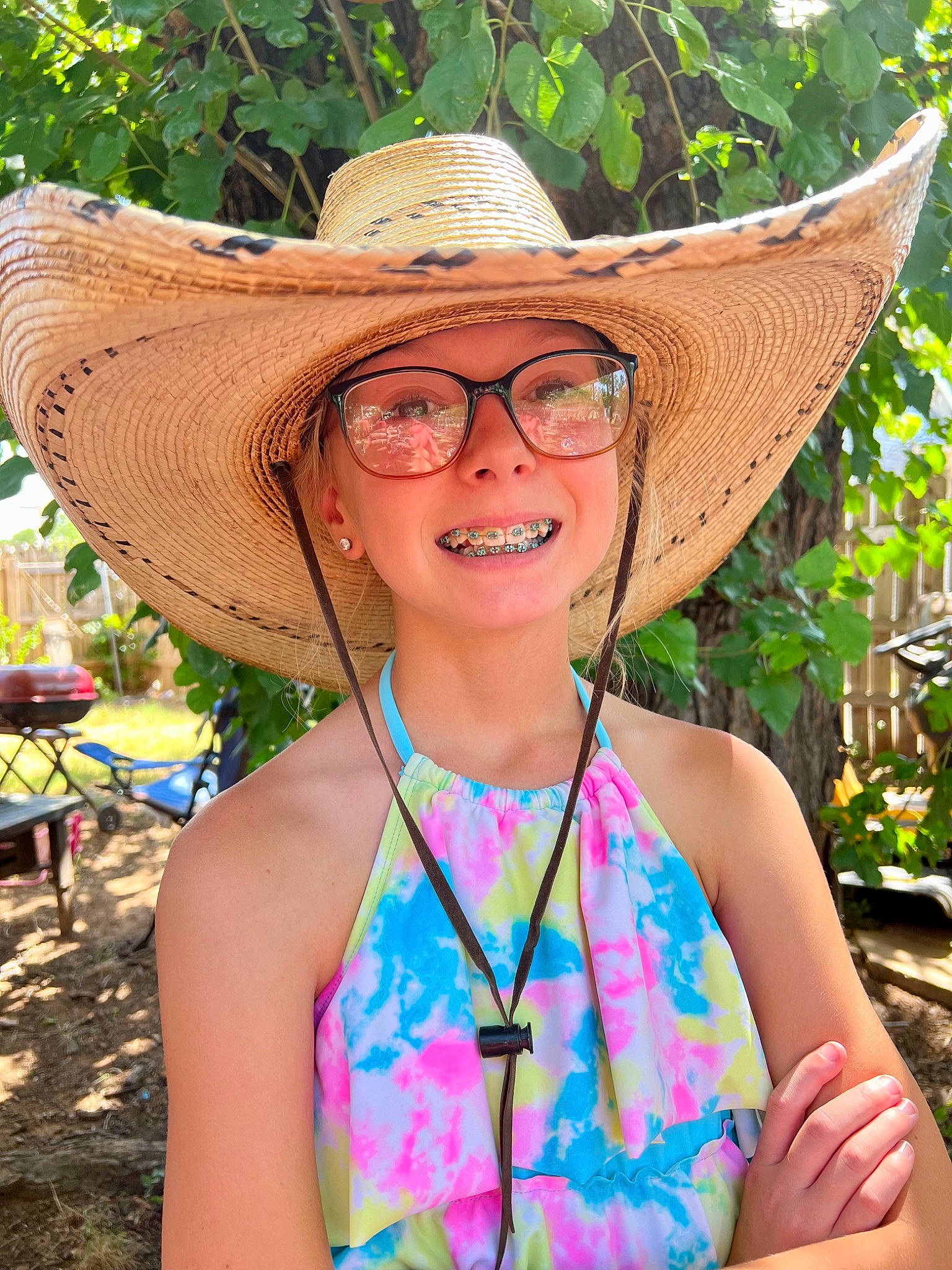 Mattie joined the competition — help win amazing prizes! beauty, cowboy_hat, electric_blue, eyewear, fun, glasses, grass, happy, hat, headgear, headwear, joy, landscape, leisure, nature, people_in_nature, person, plant, recreation, smile