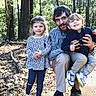 Johnny joined the competition — help win amazing prizes! child, boy, girl, man, outdoor, forest, trees, leaves, sunlight, smile, family, nature, casual_clothing, sneakers, pants, long_sleeve, happy, posing, daylight, path