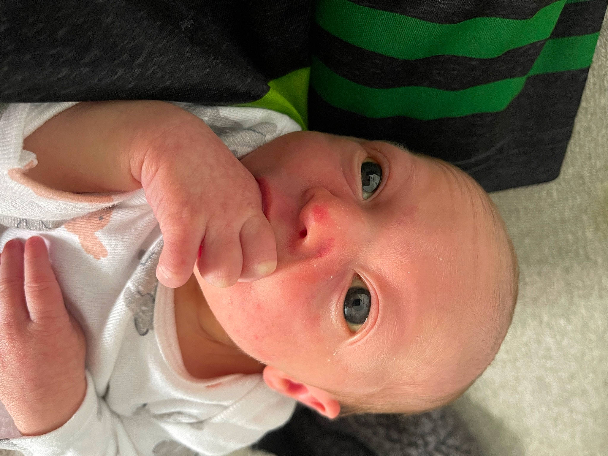 Paisley joined the competition — help win amazing prizes! baby, baby_toddler_clothing, cheek, child, chin, eyelash, finger, gesture, happy, lip, mouth, nail, neck, nose, pattern, person, skin, sleeve, smile, thumb