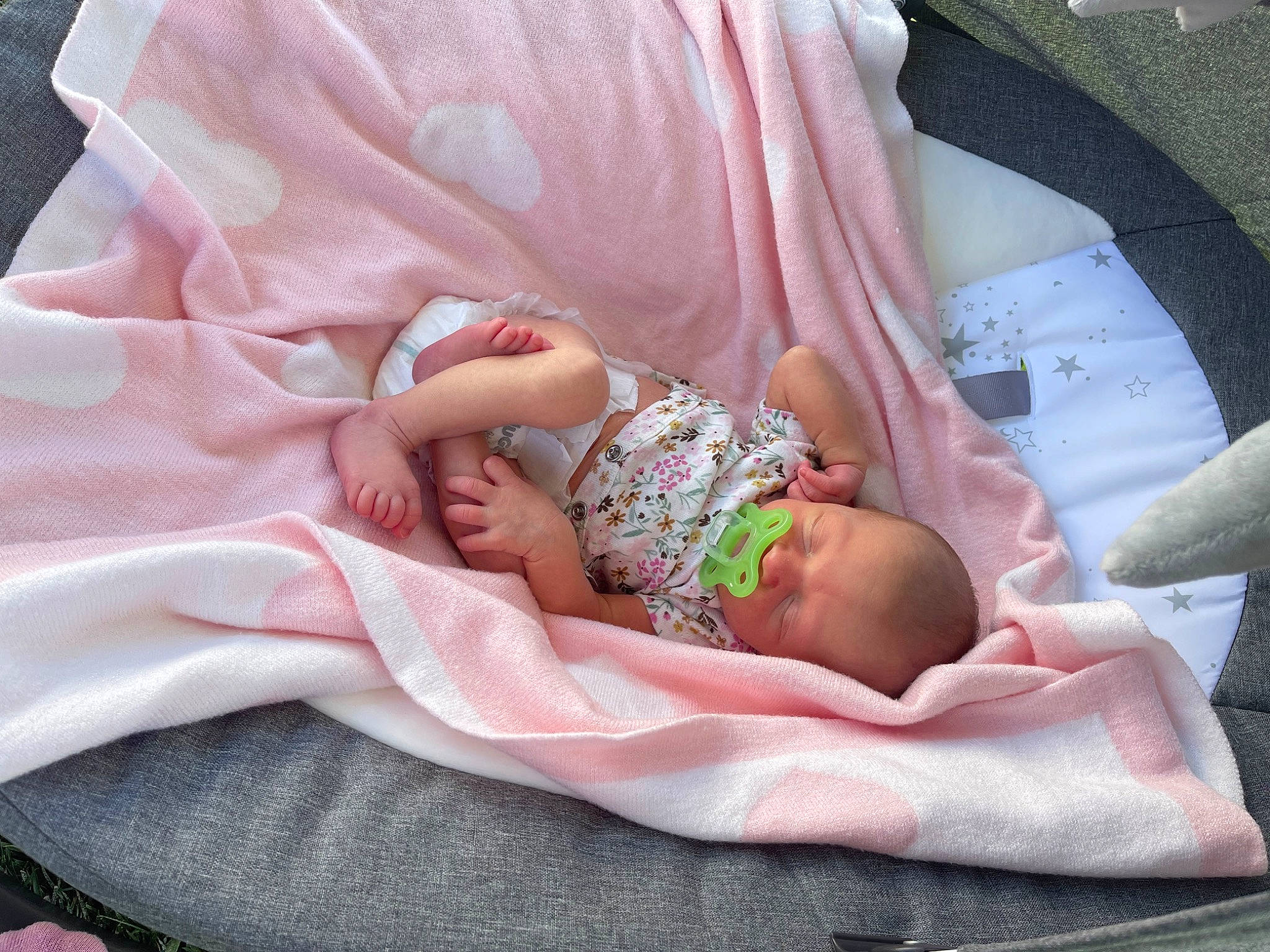 Paisley is registered to the contest to win money with this photo: baby, baby_products, baby_safety, baby_sleeping, baby_toddler_clothing, child, comfort, grass, linens, nap, pattern, peach, person, pink, product, sitting, skin, sleep, toddler