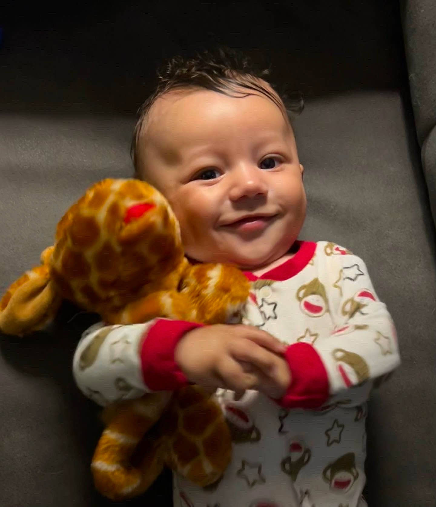 Zeppelin joined the competition — help win amazing prizes! arm, baby, baby_toddler_clothing, cheek, child, eye, facial_expression, finger, fun, happy, head, human_body, joy, nose, person, sitting, skin, smile, stuffed_toy, thumb