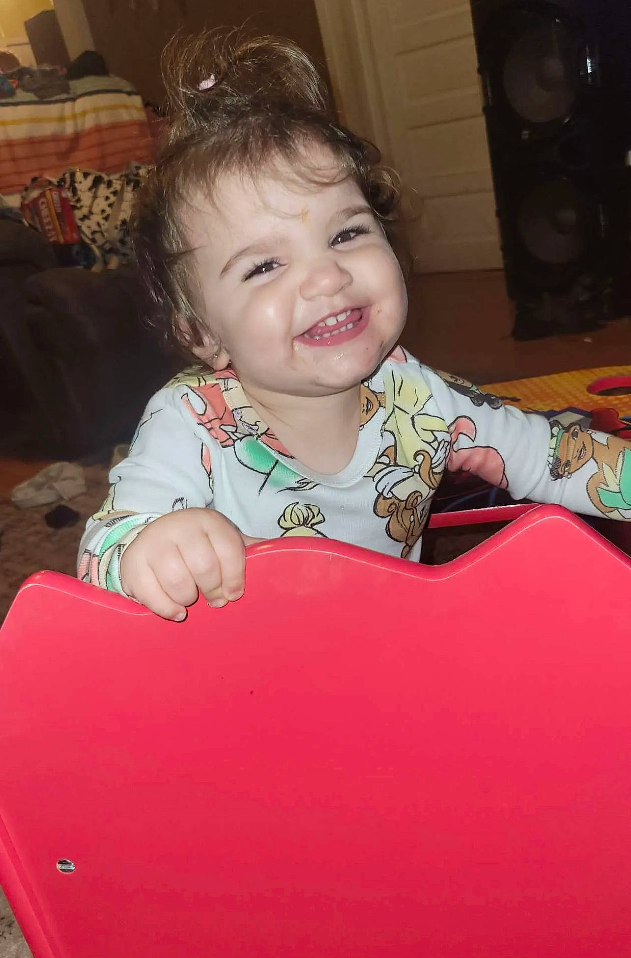 Willow joined the competition — help win amazing prizes! baby, baby_toddler_clothing, cheek, chin, eye, face, facial_expression, finger, flooring, fun, hairstyle, happy, head, iris, joy, person, pink, product, sitting, skin