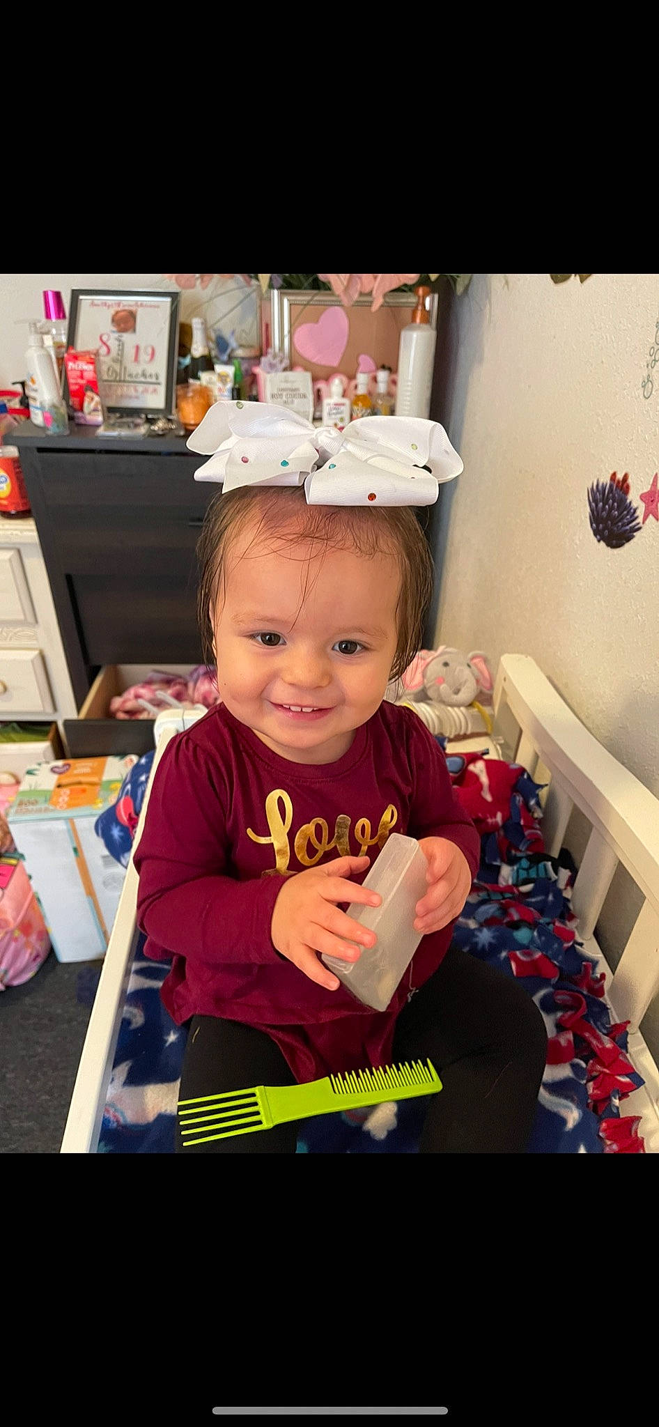 Amethyst joined the competition — help win amazing prizes! art, baby, baby_products, baby_toddler_clothing, chair, child, fashion_accessory, fun, happy, joy, magenta, peach, person, pink, play, room, shelf, sitting, smile, t_shirt