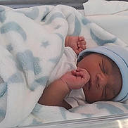 Raphael is registered to the contest to win money with this photo: newborn, baby, sleeping, blanket, hat, hospital, bassinet, infant, soft, cozy, wrapped, peaceful, cute, child, portrait, resting, blue, white, newborn_baby, toddler
