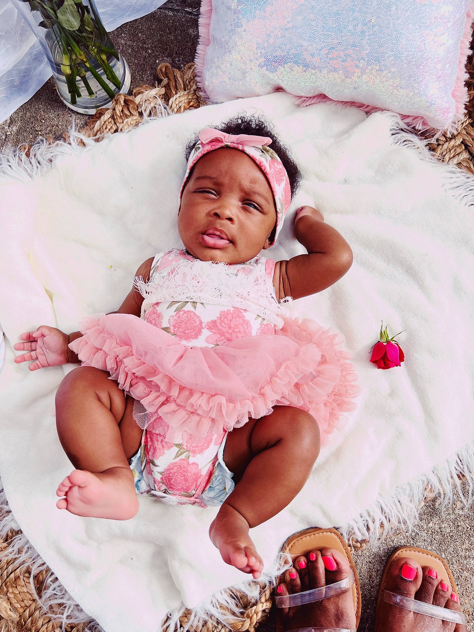 Beau joined the competition — help win amazing prizes! baby, baby_sleeping, baby_toddler_clothing, child, comfort, dress, embellishment, event, fashion_accessory, fun, happy, headwear, human_leg, linens, magenta, pattern, person, pink, skin, textile