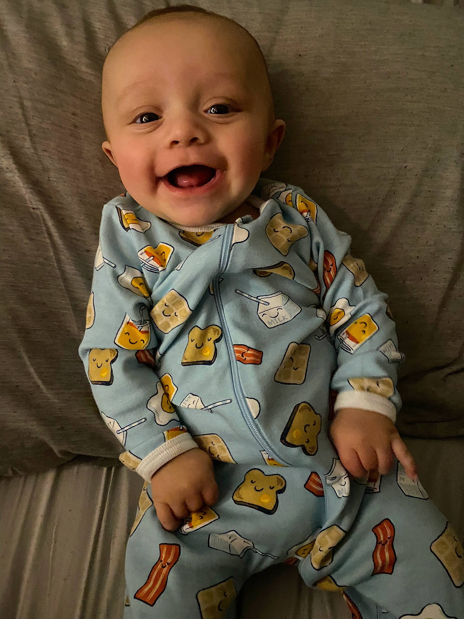 Bentley joined the competition — help win amazing prizes! baby, baby_toddler_clothing, cheek, chin, collar, comfort, eye, happy, infant_bodysuit, iris, linens, pattern, person, sitting, skin, sleeve, smile, standing, t_shirt, textile