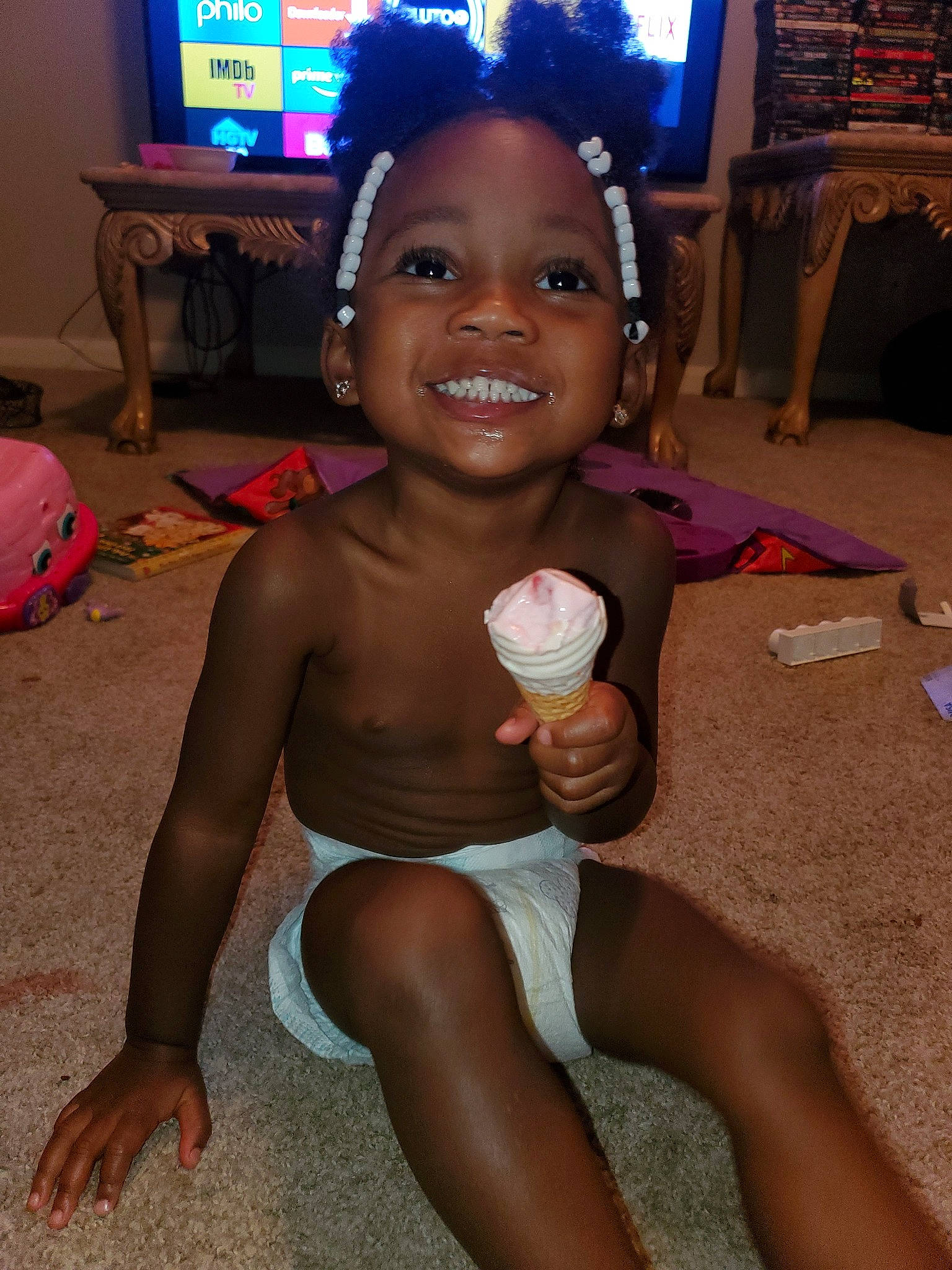 Faith is registered to the contest to win money with this photo: black_hair, child, fun, joy, leg, mouth, person, skin, smile, thigh, toddler