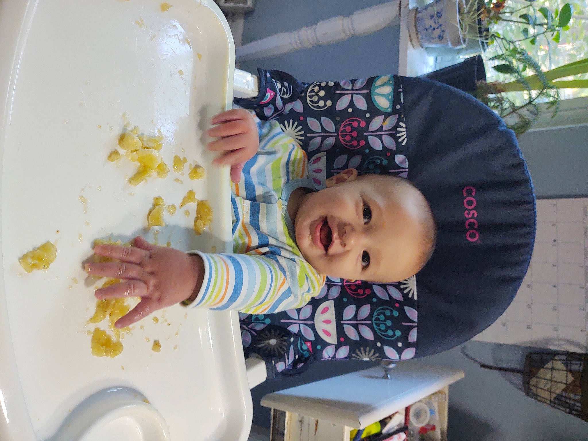 Lincoln Nicholas joined the competition — help win amazing prizes! baby, baby_toddler_clothing, chair, child, comfort_food, cooking, dishware, drinkware, fun, happy, hat, person, plastic, plate, porcelain, room, serveware, smile, t_shirt, tableware