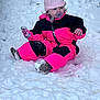 Mariana is registered to the contest to win money with this photo: child, toddler, snow, winter_clothing, pink_hat, snowsuit, pacifier, gloves, boots, outdoor, cold_weather, playful, sitting, snowy_ground, cute, winter, knitted_hat, young_child, warm_clothing, face