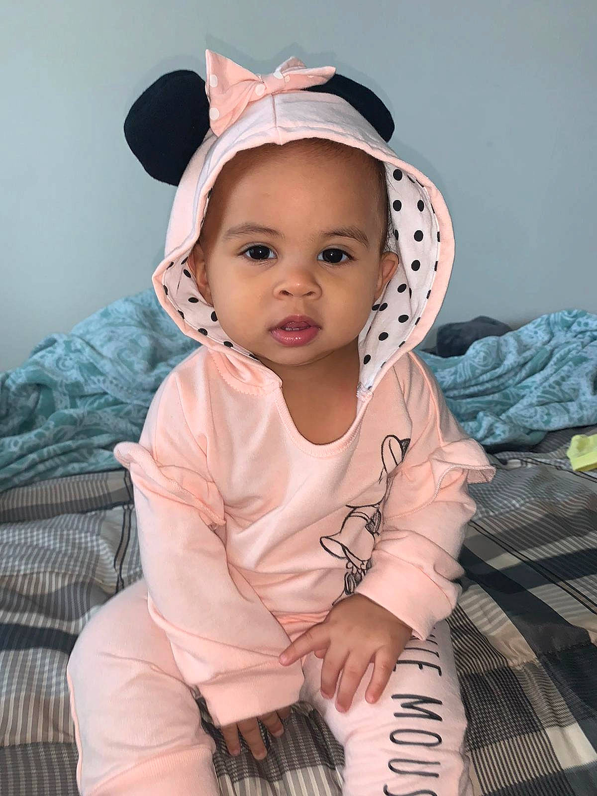 Victoria Salomé is registered to the contest to win money with this photo: arm, baby, baby_toddler_clothing, beauty, cap, child, chin, costume_hat, eyelash, flash_photography, happy, iris, lip, neck, pattern, person, pink, skin, sleeve, smile