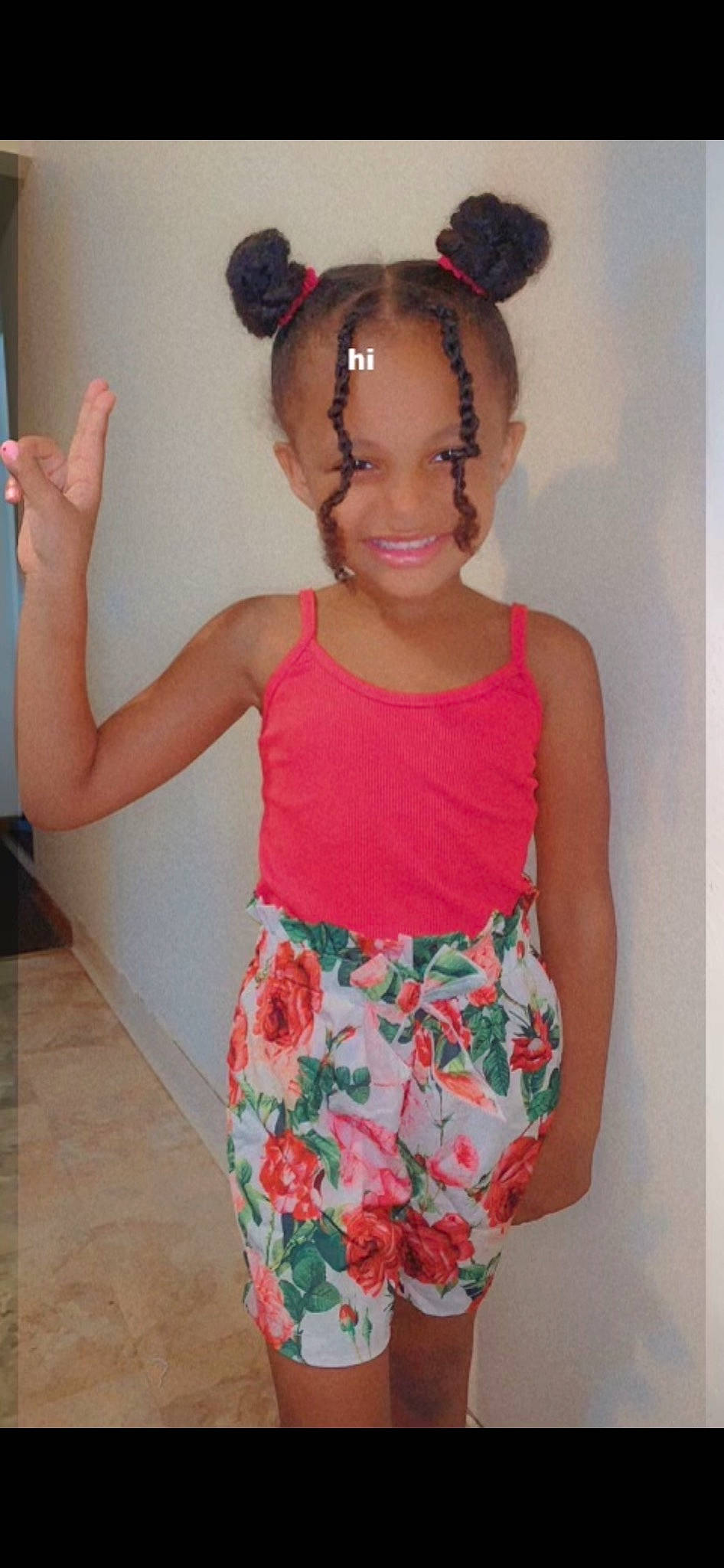 Jolie is registered to the contest to win money with this photo: baby_toddler_clothing, day_dress, fashion, fun, gesture, hair, hairstyle, happy, head, headband, human_leg, joy, magenta, neck, person, pink, shoulder, sleeve, smile, standing