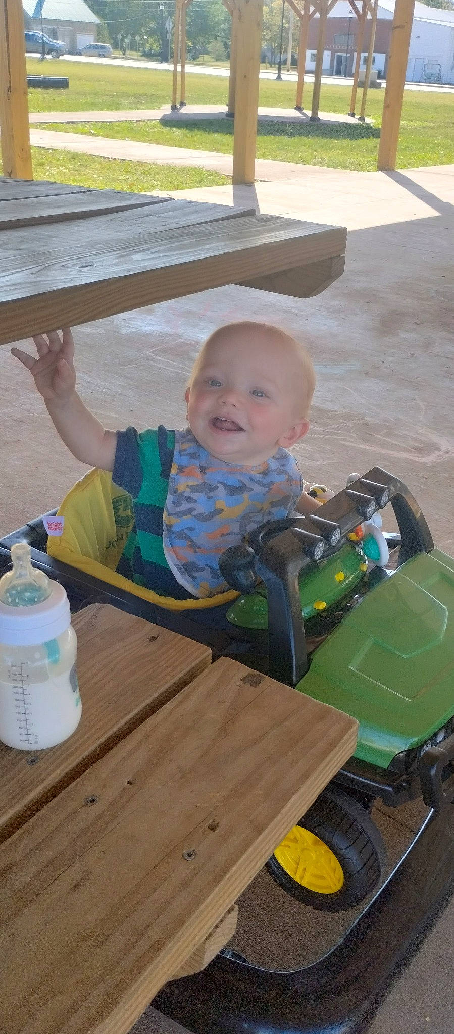 Kingston joined the competition — help win amazing prizes! baby, baby_toddler_clothing, child, fun, grass, happy, leisure, person, plastic_bottle, play, product, sharing, sitting, smile, table, tire, toddler, water_bottle, wheel, wood