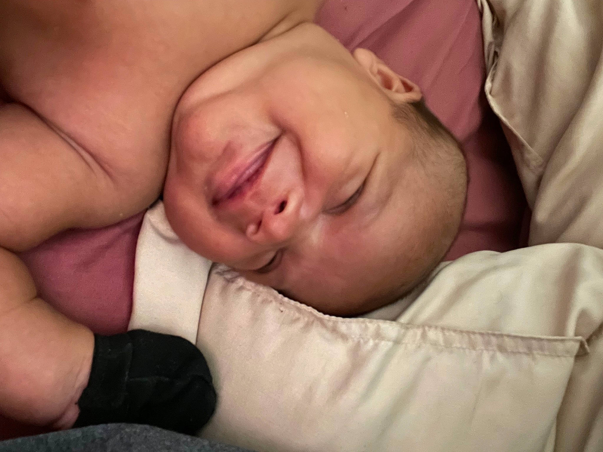 Braylon joined the competition — help win amazing prizes! baby, bedtime, cheek, child, close_up, comfort, elbow, eyelash, gesture, hand, happy, linens, mammal, mouth, nose, person, skin, smile, thumb, toddler