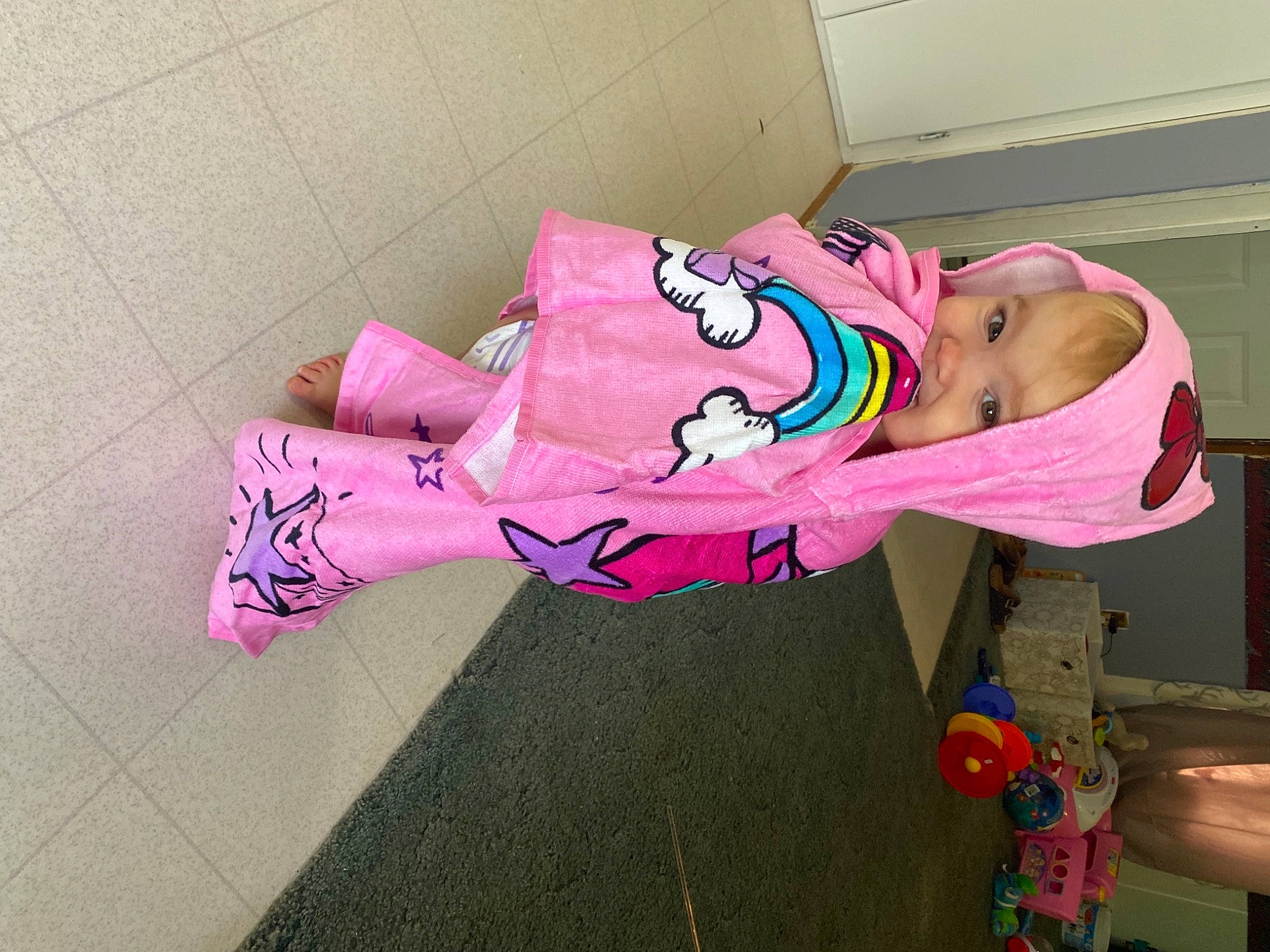 Brynleigh joined the competition — help win amazing prizes! baby, baby_products, baby_toddler_clothing, carmine, child, comfort, floor, flooring, fun, headwear, leisure, magenta, person, pink, play, purple, room, sitting, sock, toddler