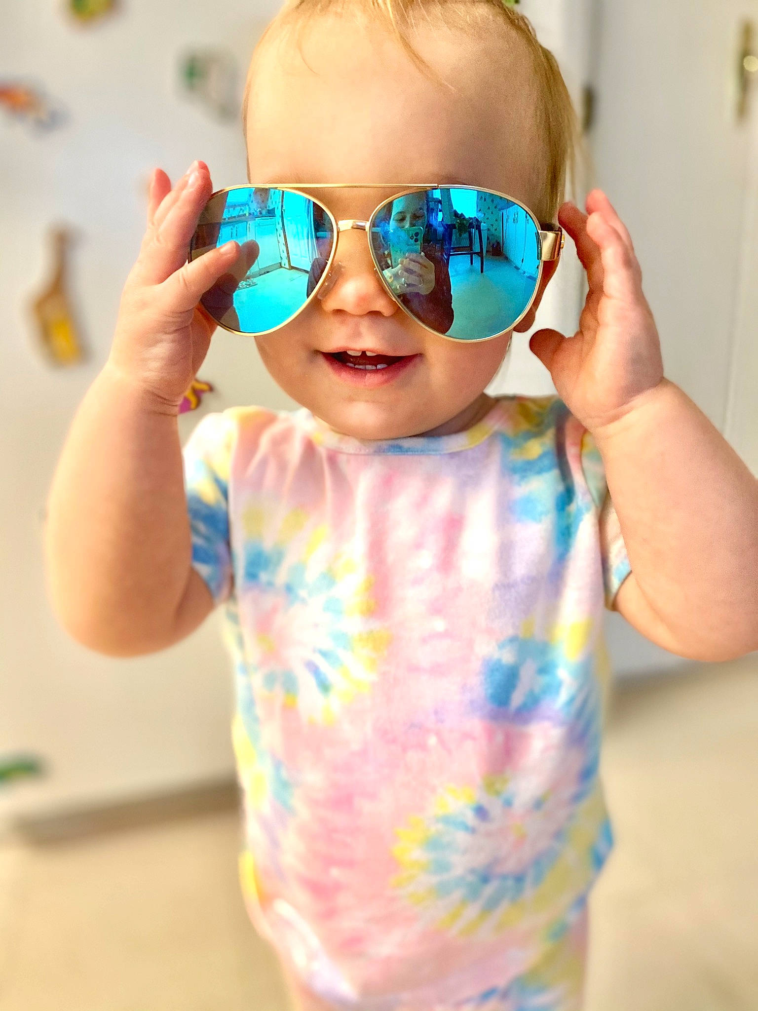 Brynleigh Summer joined the competition — help win amazing prizes! azure, baby_toddler_clothing, clothing, eye, eye_glass_accessory, eyewear, face, gesture, glasses, goggles, hair, happy, head, neck, orange, person, sleeve, smile, sunglasses, vision_care