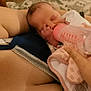 newborn, baby, bottle, feeding, arms, blanket, sleeping, infant, person, hand, clothing, bedroom, carpet, comfort, rest, care, closeup, skin, nap, peaceful