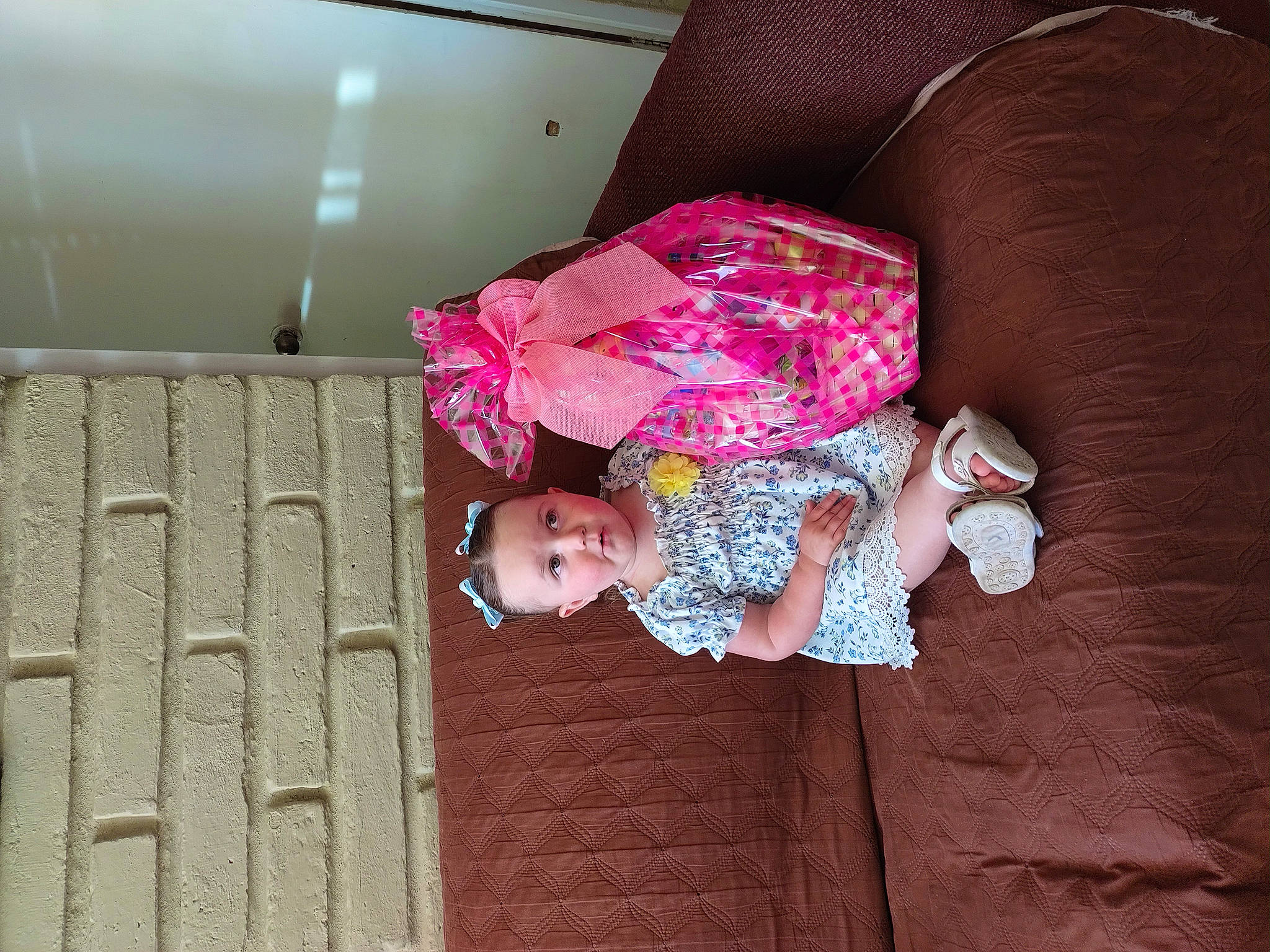 Siana joined the competition — help win amazing prizes! baby, baby_products, baby_toddler_clothing, child, comfort, couch, flooring, fun, happy, hardwood, magenta, pattern, person, pink, room, sitting, textile, toddler, tree, wood