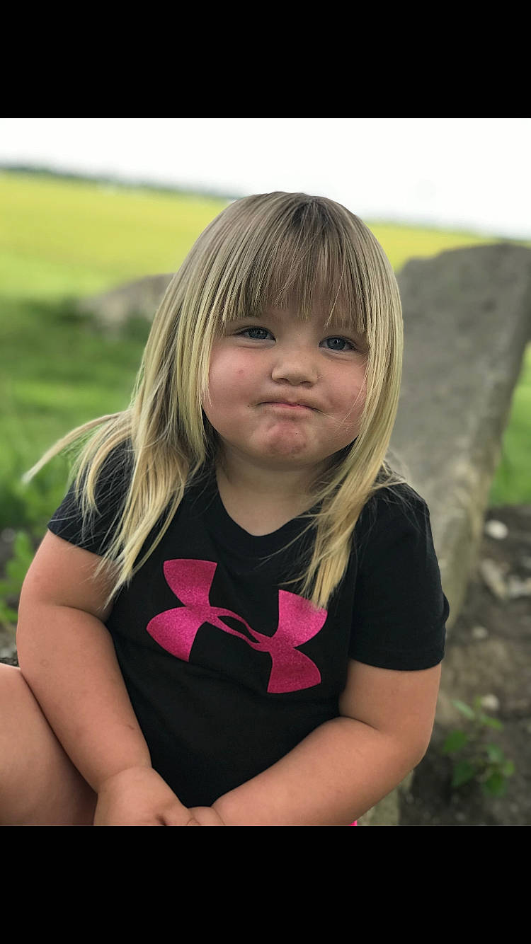 Waylynn joined the competition — help win amazing prizes! arm, bangs, chin, flash_photography, fun, grass, hair, hairstyle, happy, iris, layered_hair, lip, people_in_nature, person, pink, skin, sleeve, smile, standing, step_cutting