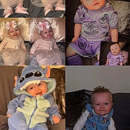 Harper-Grace joined the competition — help win amazing prizes! baby, child, tutu, purple_clothing, blue_costume, denim_dress, sofa, cushion, smiling, sitting, portrait, cute, indoor, collage, headwear, footwear, happy, person, infant, soft_furniture
