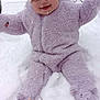 Athena joined the competition — help win amazing prizes! baby, child, snow, winter, hat, pom_poms, onesie, purple_clothing, smiling, happy, outdoor, cold_weather, hand, trees, snowfall, cabin, forest, playful, cute, warm_clothing