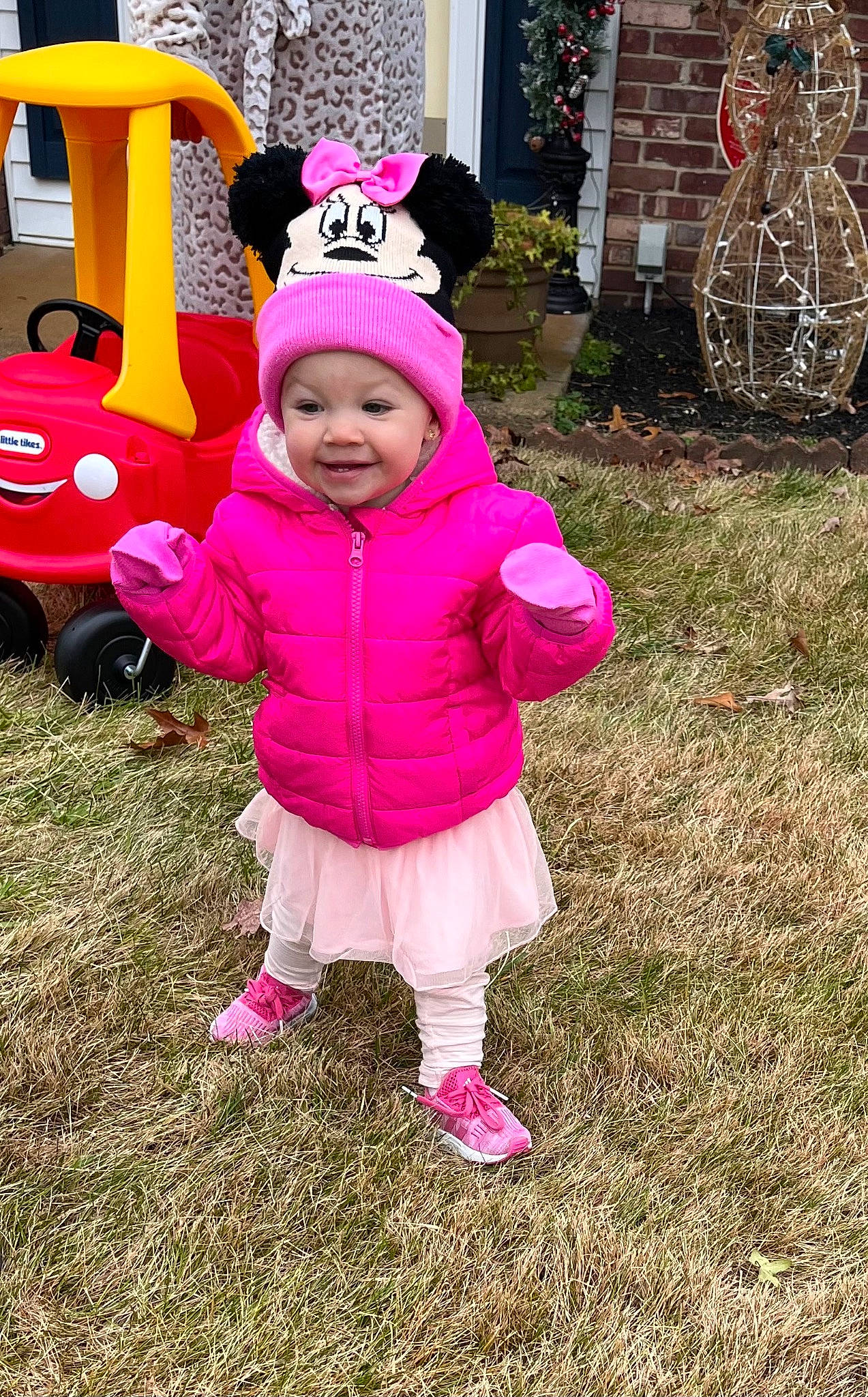 Harper joined the competition — help win amazing prizes! baby, baby_toddler_clothing, child, event, fun, grass, happy, hat, headwear, jacket, joy, leisure, magenta, people_in_nature, person, pink, plant, purple, recreation, smile